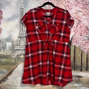 Times Two Plaid Drawstring Waist Red and Black Dress/ Long Top sz Junior XL